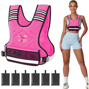 VBSD Adjustable Weighted Vest for Women Men 11-20LB Vest with 6 Ironsand Weights Body Weight Vest with Reflective Strip for Running Walking Strength Training Workouts Pink