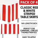 Oojami Pack of 4 Classic Red & White Striped Table Skirts - Perfect for Carnival, Circus Themed Parties, and More - Easy to Apply, 14ft Length Each