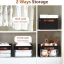 Medium Storage Baskets with Clear Window, See Through Closet Organizer with PU Handles, Linen Foldable Storage Bins for Organizing Clothes, Toys, Books (Black) (Medium-16"x11"x7")