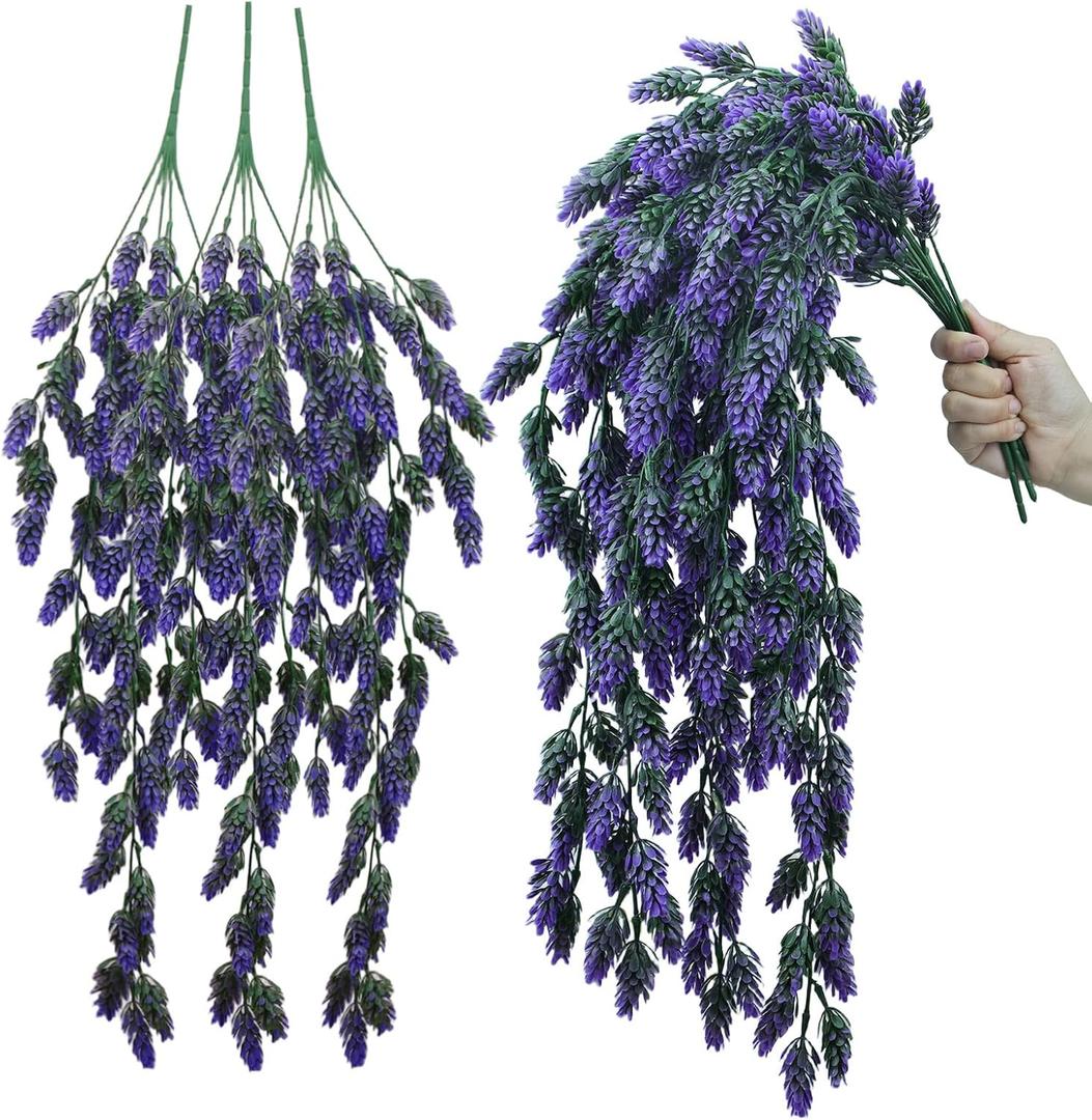 3 Pcs Artificial Hanging Plants Hops Purple Plastic Vines Hops Flowers Purple Garland Fake Hanging Vines UV Resistant for Home Wall Garden Balcony Wedding Party Decoration(Purple)