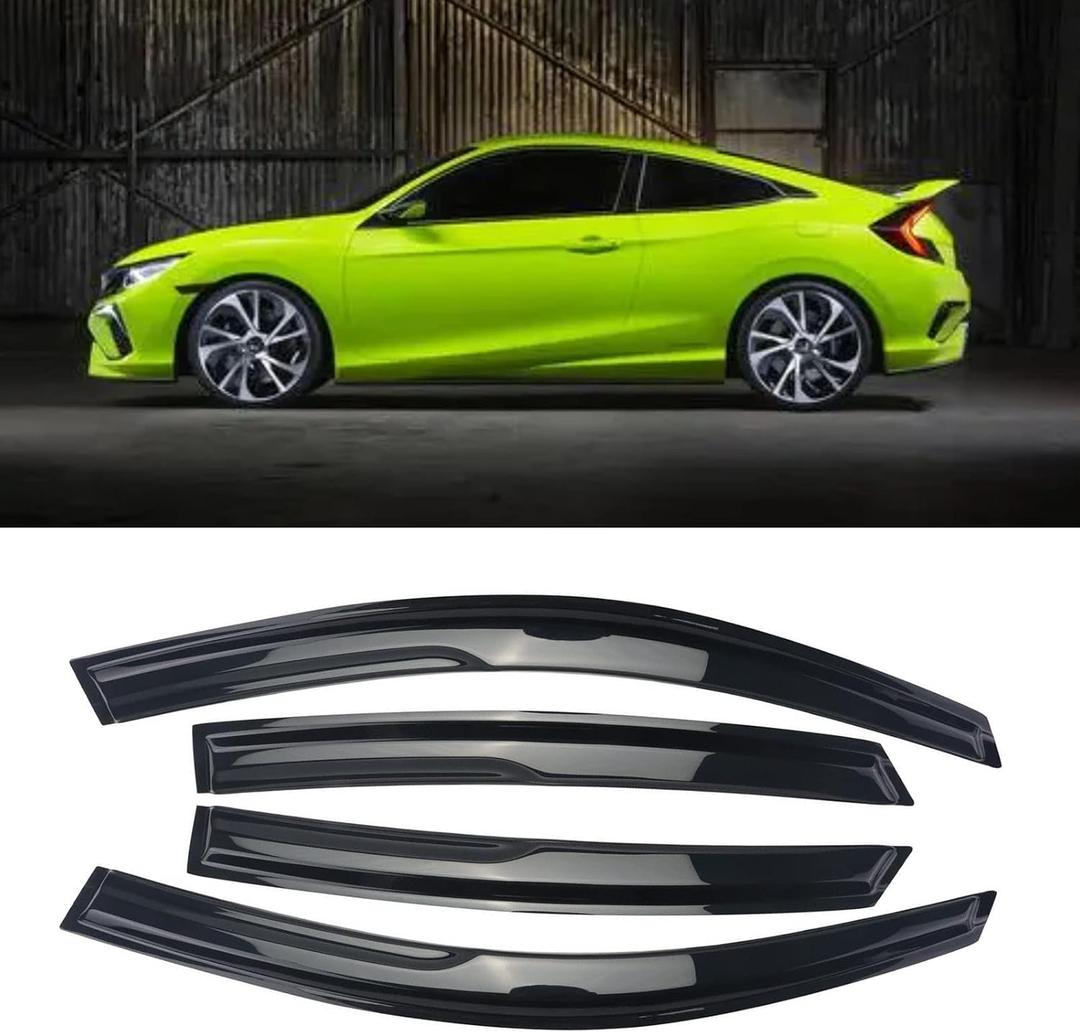 Window Visor Tape-on Side Deflectors Vent Rain Guard 2016-2020 Civic 10th 4-Door Sedan Vent Window Visors, Vent Deflector 4 pcs
