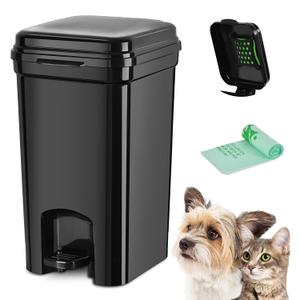 Dog Poop Trash Can & Portable Cat Litter Disposal, All-Black ABS Material, 5-Liter Trash Can with 20PCS Waste Bags.ABS-BK,US