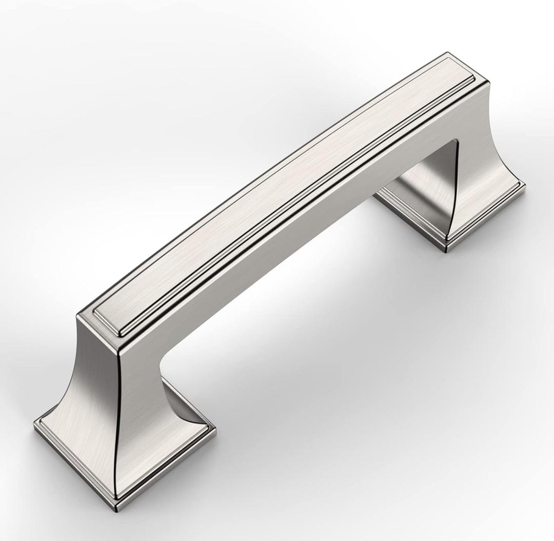 Amerdeco 10 Pack Brushed Satin Nickel Cabinet Pulls 3 Inch(76mm) Hole Center Cabinet Hardware Kitchen Cabinet Handles for Bathroom Drawer Pulls Dresser Pulls ZH0010