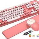 Wireless Keyboard and Mouse Combo, Typewriter Keyboard with Magnetic Wrist Rest, Full-Size Retro Round Keycaps, Smart-Sleep, 2.4GHz Stable Connection for Mac/Windows/PC, Trueque(Blush Pink)