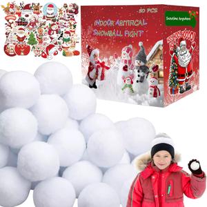 Fake Snowballs 50 Pcs,Snowballs for Kids Indoor,Snow Fight Balls,Soft Artificial Outdoor Snow Balls,Parent Child Throwing Game Christmas Decor Party Supplies,with 50pcs Christmas Stickers