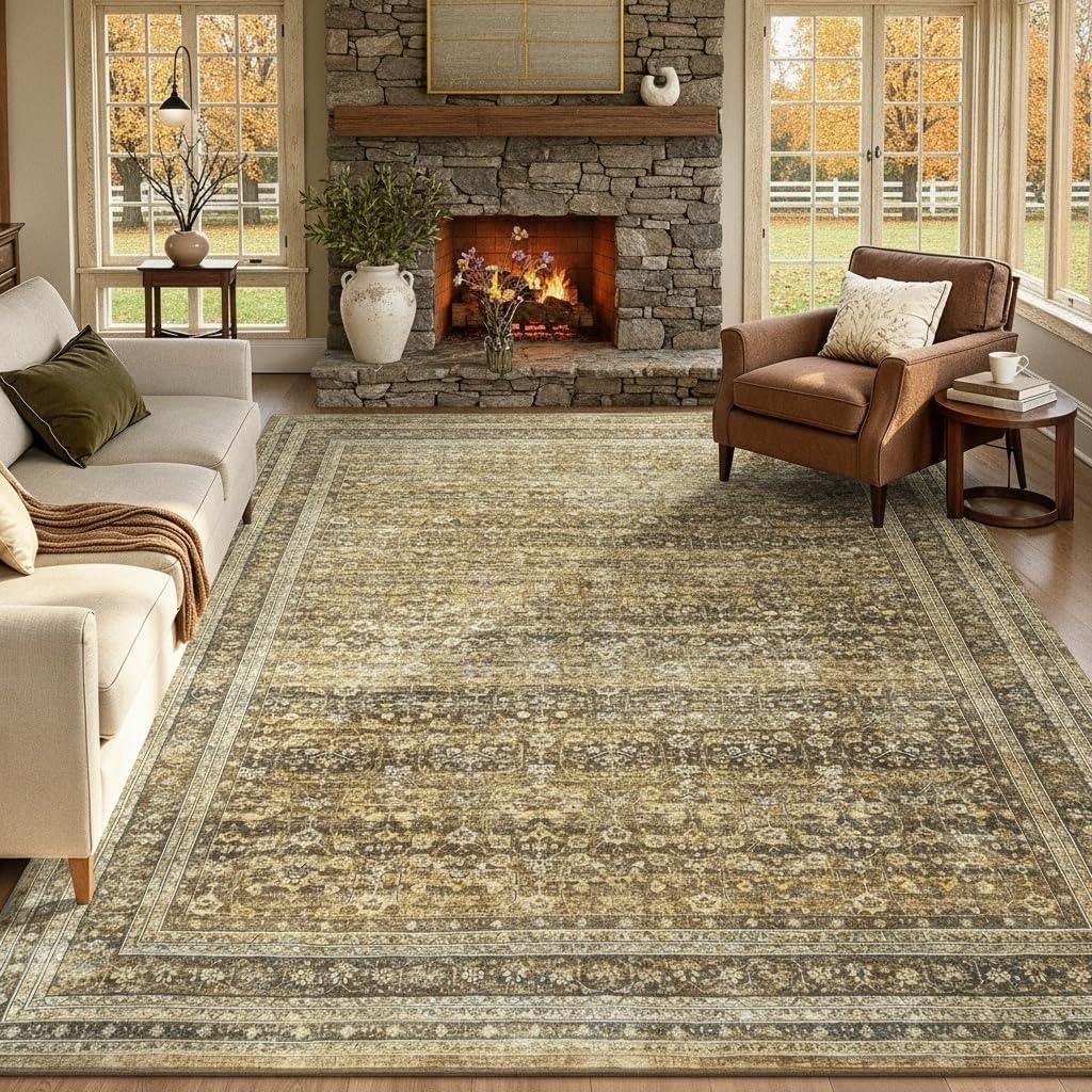 8x10 Area Rugs for Living Room Bedroom, Washable Vintage Boho Brown