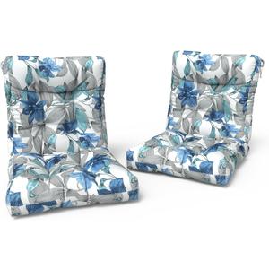 LVTXIII Outdoor Low Back Chair Cushions, Seasonal Replacement Adirondack Chair Cushion with Ties, Patio Waterproof Seat Cushions for Home Garden Use, 21 W x 21 D, Set of 2, Clemens Noir Blue