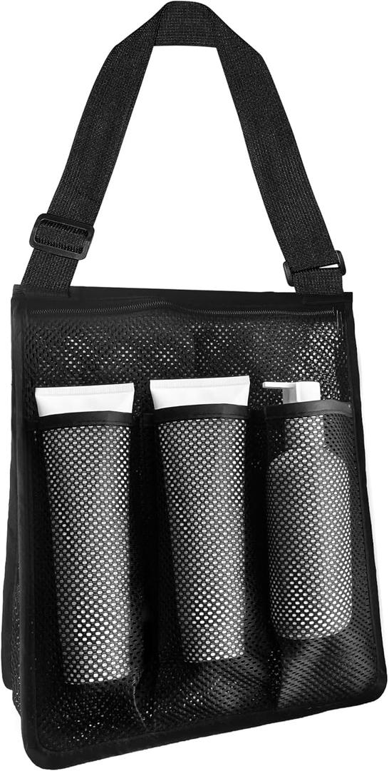 Mesh Shower Caddy Bag Portable Quick Dry Shower Tote with Zipper, 8 Pockets, Dorm Room & College Essentials, Hanging Bathroom Bag for Gym, Travel, Beach, Swimming, Camping