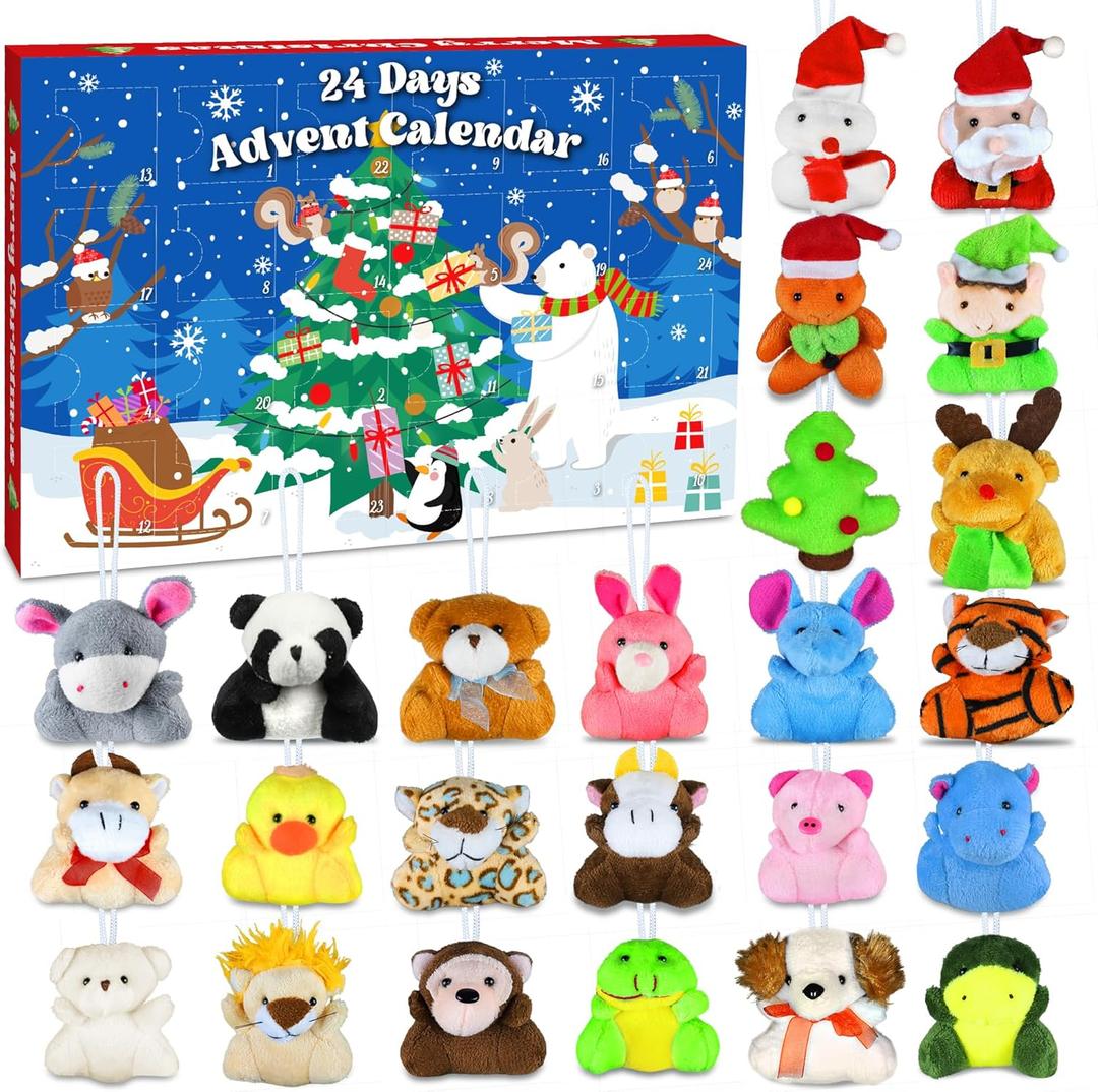 Christmas Advent Calendar 2025 for Kids Girls Boys Teen, 24 Days Suprised Christmas Countdown Calendar with Mini Stuffed Animal Plush Toys, Stocking Stuffers Xmas Gifts Prizes Party Favors