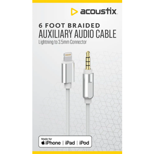 Acoustix™ 3.5mm to Apple Lightning Braided Auxillary Cable - White, 6ft