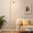 UpgradedDimmable Industrial Gold Floor Lamps for Living Room with Clear Glass Shade, Glass Modern Floor Lamp with 900LM Bulb Included, Standing Tall Lamp for Bedroom, Office, Reading Room, Corner
