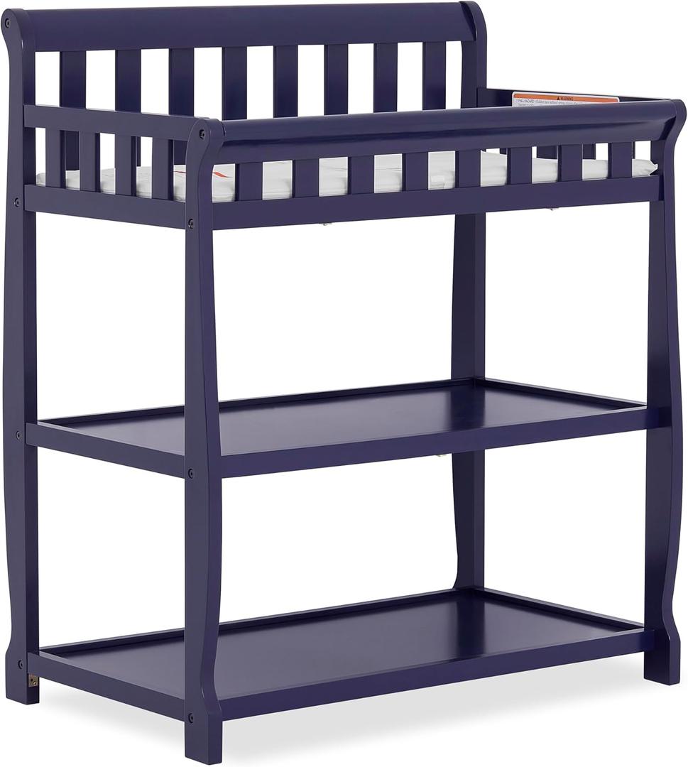 Dream On Me Ashton 2-in-1 Changing Table & Nightstand in Navy Solid New Zealand Pinewood, Safety Rails, Spacious Storage Shelves & Water-Resistant Changing Pad, Converts to Nightstand