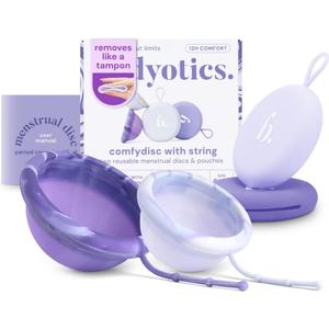 Comfydisc: 2X (S & L) Reusable Menstrual Discs with Pull-Off String for Easy Insertion & Removal, 12-Hour Leak-Proof Protection, Body-Safe Silicone & Includes Carrying Pouches