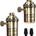 2 Pack Lamp or Fixture Replacement, E26/ E27 Solid Brass Industrial Light Socket Vintage Edison Pendant Lamp Copper Holder with Switch (Antique Brass)