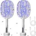 Lulu Home 2-in-1 Electric Bug Zapper Racket, 2 Pack 3000V High Voltage LED Lighted Handheld Mosquito Swatter with 3 Layer Safety Mesh, USB Charging Portable Fly Killer Racquet