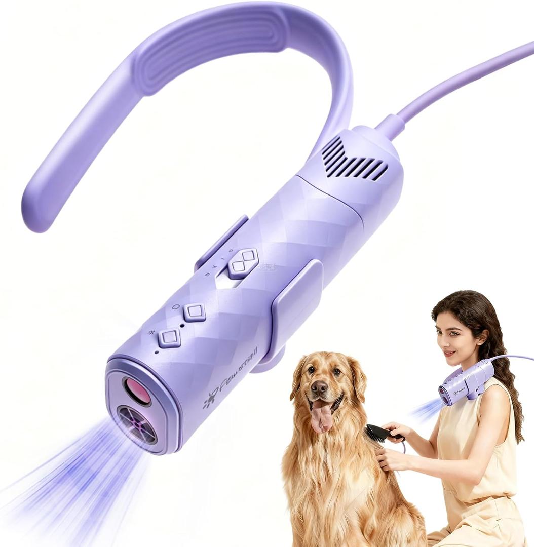 Dog Dryer for Pet Grooming,Pet Neck-Hanging Hair Dryer,Alternating Hot and Cold Airflow.Handheld & Hands-Free.Low-Noise, Ultra-Lightweight.High Wind Speeds.Adjustable Heat & Speed Purple