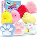 8 Pcs Taba Squishies Pack - Squishy Pack Include (2 Strawberry, 2 Cat Paws,2 Banana,1 Hamster,1 Chick),Squishy Fidget Toys Set,Gifts for Kids, Party Favors - Cute Taba Handmade Stress Toys