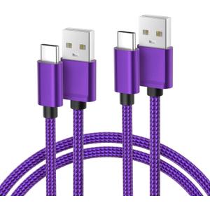 Basesailor USB Type C Charger Cable 10FT 2Pack,Nylon Charging Cord for iPhone 16 15 Pro Plus Max,Samsung Galaxy Z Flip,Note 20 10,S10 S10E 10E S20 FE S23 S24 S22 Ultra,A52 A53 A54,Google Pixel 7 6 XL (Purple)