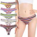 5-Pack Women's Colorful Striped Thong Underwear - Breathable Sports Bikini T-Back Panties (Large)