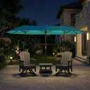 15FT Large Patio Umbrella with Base Included, Double Sided Outdoor Market Umbrella with Flexible Fiberglass Ribs, UV-Blocking Extra Large Umbrella for Garden, Pool, Deck, Turquoise Blue, Windproof Fiberglass