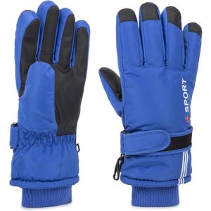 INOGIH Kids Waterproof Ski-Gloves Warm Snow Gloves for 6-12 Years,Winter Thick Warm Snowboard Gloves for Youth Teens (Blue)