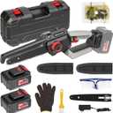 8 Inch Mini Chainsaw Cordless, 1150W 5000RPM Brushless Handheld Electric Chain Saw with Chain Guide Plate 2x3.0A Batteries and Other 6 Accessories, for Tree Branch Wood Cutting, Garden Tools Gift