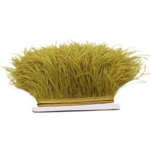 FQTANJU 2 Yards Soft & Natural Ostrich Feathers Fringe Trims Ribbon Used for Dress, Sewing, Craft Clothing, Lighting Decoration, Clothing DIY, etc. (Olive Green)