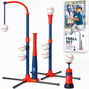 3-in-1 Baseball Set for Kids and Toddlers Ages 3-5  Includes Tee Ball Stand, Hanging Tee, Automatic Ball Launcher, and 6 Softballs  Adjustable Height for Indoor/Outdoor Play  Sports Gift for Boys