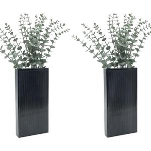 Wood Wall Planter Set of 2, Modern Wall Hanging Decor Pocket Planter for Greenery and Dried Flowers, Indoor Wood Hanging Vase (Black)