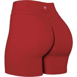 TomTiger Yoga Shorts for Women Tummy Control High Waist Biker Shorts Exercise Workout Curve Lifting Tights Short Pants (Red, M)
