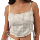 Amazhiyu Womens Pure Linen Crop Corset Top Summer Casual Floral Lace Up Bustier, XXL