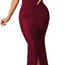 Sexy Formal Dress for Women Ruched Off Shoulder Club Cocktail Bodycon Evening Gown Maxi Long Dresses (XX-Large)