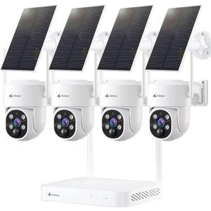 Kittyhok Solar Security Cameras Wireless Outdoor, 360 Pan & Tilt Home Security Camera, No Subscription, 2K Clarity, Color Night Vision, WiFi6 NVR with 64GB microSD Card, Local Storage, 5G & 2.4G WiFi
