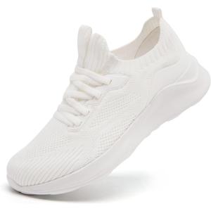 Womens Walking Shoes Running Sneakers Slip On Tennis Sport Workout Gym Athletic Travel Work Lightweight Non Slip Fashion Breathable Comfortable Shoes (8.5, 05 White)