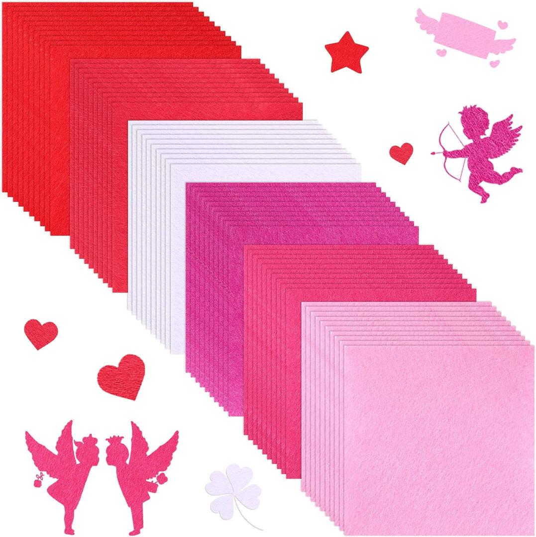 Tatuo 96 Pcs 4 x 4 Inches Valentine's Day Felt Fabric Sheets Red Pink White Felt Fabric Sheets Patchwork Sewing DIY Crafts for Valentine Festival Holiday Wedding DIY Supplies