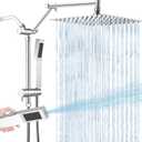 All Metal 10 Inch Rain Shower Head with Handheld Spray Combo, High Pressure Waterfall Rainfall Square Shower Heads with 16" Adjustable Extension Arm, Dual Showerhead with 3-Way Diverter, Chrome