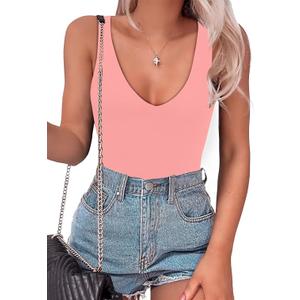 SAUNGKUAI Women’s Bodysuit Sexy Plunge Deep V Neck Backless Sleeveless Tank Thong Body Suits Outfits for Going Out, Size:XL
