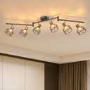 GORDNWE 6-Light Track Kits, Adjustable Track Fixtures - E12 Metal Wire Cage Retro Ceiling Lighting - Black for Kitchen, Living Room, Bedroom