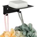 Soap Dish for Shower, 4 Slot Self-Adhesive Soap Holder for Bathroom, Wall Mounted Shower Soap Holder with Hook, Stainless Steel Soap Tray Black