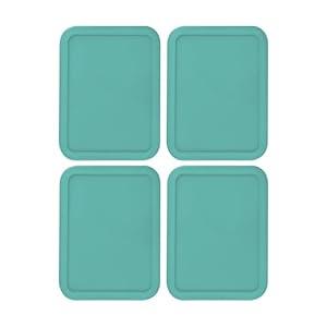Replacement Lids fits Pyrex 3-Cup Glass Food Storage Container Bowls, (7.75 x 5.75-Inch) Plastic Rectangle Lids Covers for Pyrex 7210-PC, Airtight & Leakproof (4-Pack, Turquoise)