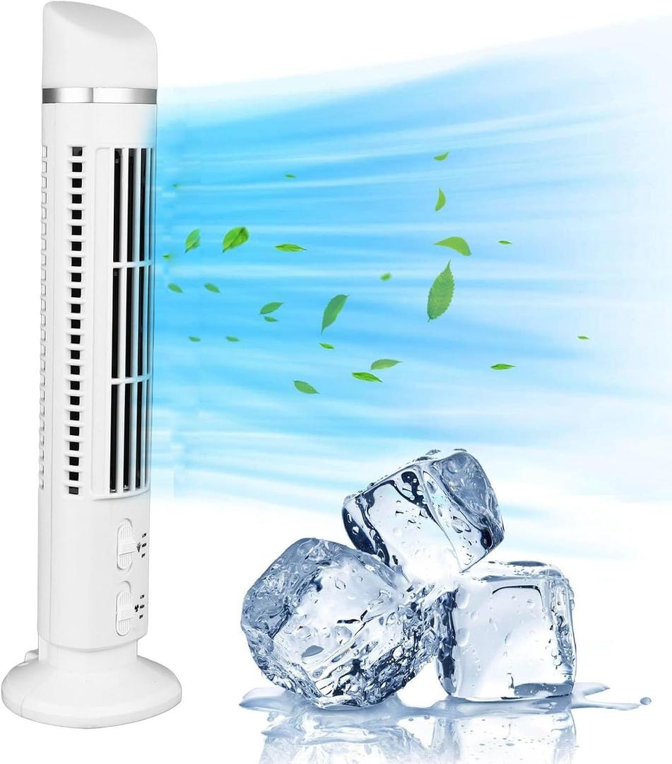 Ejoyous Bladeless Tower Fan, 90 Degree Oscillating Quiet Fans Portable USB Desk Standing Fan with Light for Indoors Home Bedroom Office (White)