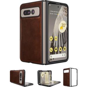Foluu for Google Pixel Fold Case, Leather Case, PU Leather + Hard PC Shell Ultra Thin Slim Durable Protective Phone Case Cover for Google Pixel Fold 2023 (Brown)