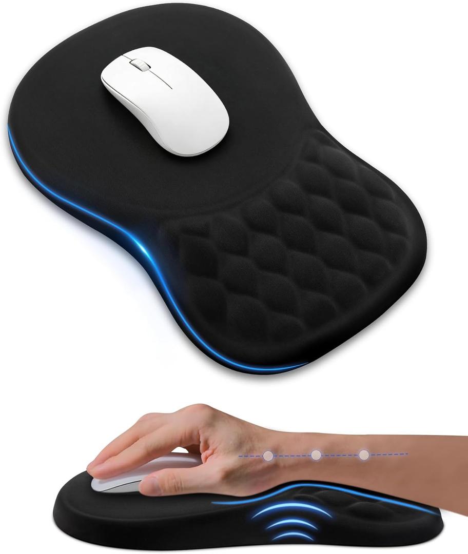 Ergonomic Mouse Pad with Wrist Rest, Slope Design Memory Foam Support, Smooth Lycra Surface, Non-Slip PU Base, Comfortable Mouse Mat for Office, Home, Computer Desk (Black)