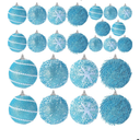 VioraWhite 24 Pcs Glitter Christmas Tree Ornaments, Assorted Sizes Sequin Snowflake Shatterproof Christmas Ball Hanging Ornament Set for Xmas Holiday Party New Year Home Decorations(Light Blue)