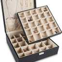 Frebeauty Earring Holder Organizer, 50 Slots Earring Organizer,2 Layer Jewelry Box for Earrings and Necklace,PU Jewelry Organizer,Jewelry Organizers and Storage(Black)