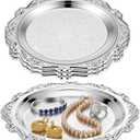 4 Pcs Silver Serving Platter Tray Jewelry Display Tray Decorative Dessert Plates Vintage Coffee Table Perfume Jewelry Organizer for Wedding Party Centerpiece