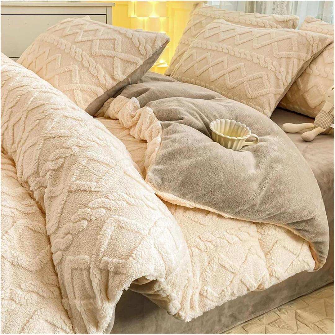 Duvet Cover Warmth Duvet Cover, Velvet Quilt Covers, Warm, Soft, Cozy, 150x200cm, Winter Home Bedding 1pc(Beige Coffee,150x200cm 1pc)