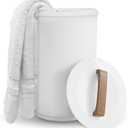 SAMEAT Heated Towel Warmers for Bathroom - Large Towel Warmer Bucket, Wood Handle, Auto Shut Off, Fits Up to Two 40"X70" Oversized Towels, White