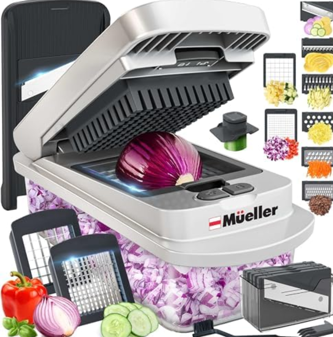Set of 6 Mueller Pro-Series 10-in-1, 8 Blade Vegetable Chopper, Onion Mincer, Cutter, Dicer, Egg Slicer with Container, French Fry Cutter Potato Slicer, Home Essentials, Salad Chopper,Gray/Green Different Color Condition May Vary