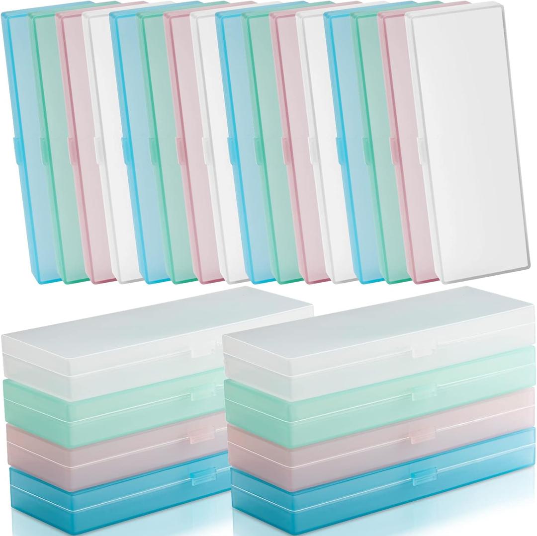 Fainne 24 Pcs Plastic Pencil Case Bulk Pencil Boxes Plastic Stationery Case Frosted Pen Box Pen Holder with Hinged Lid Snap Closure for Office Supply(7.09 x 2.36 x 0.98 Inch,Multicolor)